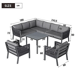 MIVRAY Salon de jardin 8 places, angle convivial, acier et polyester gris pas cher