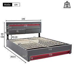 MIVRAY Lit coffre adulte 140x200 cm, USB et LED, PU gris pas cher