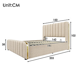 MIVRAY Lit coffre adulte 140x190 cm, rangement hydraulique et USB Type C, lin beige pas cher
