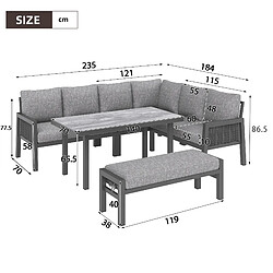 MIVRAY Salon de jardin 8 places, modulable acier polyester gris pas cher