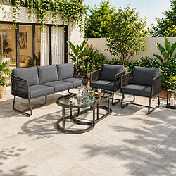 Acheter MIVRAY Salon de jardin 5 pièces, coussins inclus, fer gris