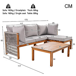 MIVRAY Salon de jardin 3 pièces coussins déhoussables, accoudoirs en corde bois gris pas cher