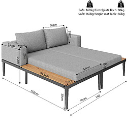 MIVRAY Bain de soleil double 150x140x30 cm convertible modulable métal polyester gris pas cher