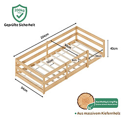 Avis Lit Enfant Montessori 90x200 cm - Modenvie - avec barrières - bois naturel