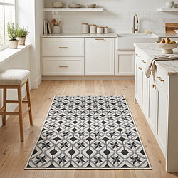 UnAmourDeTapis Tapis de cuisine 160 x 230 cm, blanc, noir, gris, kilim tissé, LYN11 N&B pas cher