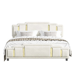 Lit Double 140x200 cm - Modenvie - rangement LED - Velours - Beige pas cher