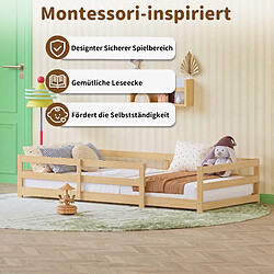 Lit Enfant Montessori 90x200 cm - Modenvie - avec barrières - bois naturel pas cher