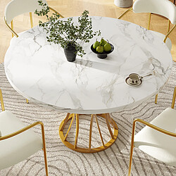 modfu Table à manger ronde 80x80x76 cm, plateau effet marbre en mdf et pieds métal dorés