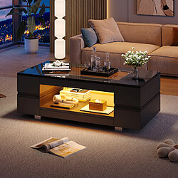 modfu Table basse led 100x50x35 cm, noir brillant, double niveau avec verre trempé