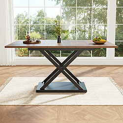modfu Table à manger extensible 120-160x80 cm, pieds en métal croisés noirs, couleur noyer