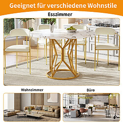 modfu Table à manger ronde 100x100x76 cm, plateau mdf effet marbre, pieds en métal doré