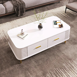modfu Table basse avec 4 tiroirs 105x51x38 cm, blanc et doré, bords arrondis
