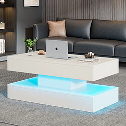 modfu Table basse relevable avec led, rangement caché et prises intégrées 100x50x42 cm blanc