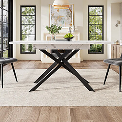 modfu Table à manger extensible 120-160x80 cm, effet marbre blanc, pieds croisés noirs