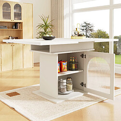 modfu Table à manger extensible 110-140x80 cm avec rangement et portes en verre, blanc