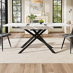modfu Table à manger extensible 120-160x80 cm, effet marbre blanc, pieds croisés noirs