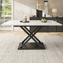 modfu Table à manger extensible 120-160x80 cm, pieds croisés noirs, effet marbre blanc