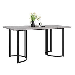 modfu Table à manger 140x80 cm, plateau gris effet marbre, pieds en métal avec patins réglables