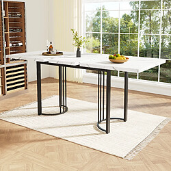modfu Table à manger extensible 140-179,5x80 cm, plateau blanc effet marbre et pieds noirs
