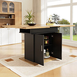 modfu Table à manger extensible 110-140x70 cm avec rangement, mdf noir et effet naturel