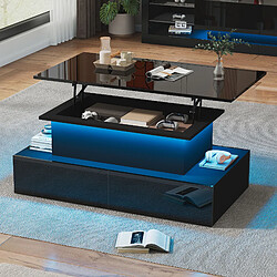 modfu Table basse led noire brillante avec 4 tiroirs et plateau coulissant 90x55x41 cm
