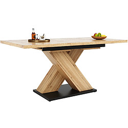 modfu Table à manger extensible 119-158,5 x 80 cm, finition bois naturel, pieds croisés noirs pas cher