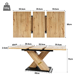 Avis modfu Table à manger extensible 119-158,5 x 80 cm, finition bois naturel, pieds croisés noirs
