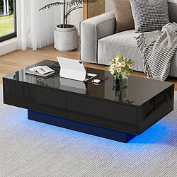 modfu Table basse noire brillante avec led et 2 tiroirs 115 x 55 x 34 cm