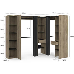 Acheter Idmarket Dressing extensible d'angle MARLON 230 x 140 x 180 cm hêtre avec penderies + rideaux noirs