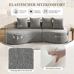 Avis DZMDIP Canapé d'angle incurvé 4 places en lin avec 4 coussins, porte-gobelets, gris clair