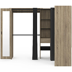 Avis Idmarket Dressing extensible d'angle MARLON 230 x 140 x 180 cm hêtre avec penderies + rideaux noirs