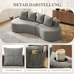 Acheter DZMDIP Canapé d'angle incurvé 4 places en lin avec 4 coussins, porte-gobelets, gris clair