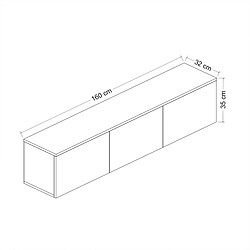 Hanah Home Meuble TV suspendu en bois avec éclairage LED - 160 x 32 x 35 cm - Blanc pas cher