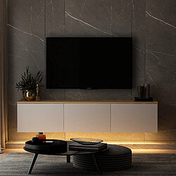 Avis Hanah Home Meuble TV suspendu en bois avec éclairage LED - 160 x 32 x 35 cm - Blanc