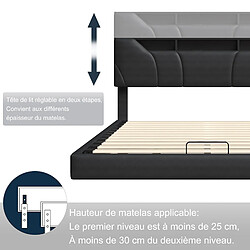 Lit rembourré - Superaly - 160x200cm - avec éclairage LED et port USB - noir pas cher
