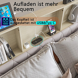 Lit rembourré - Superaly - 180x200cm - avec 4 tiroirs et éclairage LED - port USB - Beige pas cher