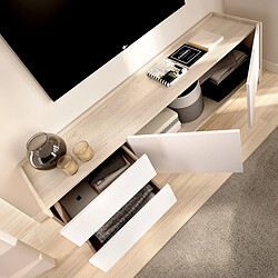 Acheter Pegane Meuble TV bas avec 2 tiroirs et 2 portes battantes, coloris naturel/blanc