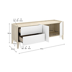 Avis Pegane Meuble TV bas avec 2 tiroirs et 2 portes battantes, coloris naturel/blanc