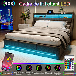 Acheter Lit rembourré - Superaly - 160x200cm - avec éclairage LED et port USB - Linge - Gris