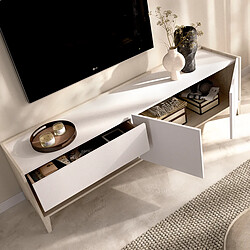 Acheter Pegane Meuble TV bas avec 2 tiroirs, 2 portes battantes et 1 niche, coloris naturel/blanc