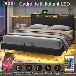 Avis Lit rembourré - Superaly - 160x200cm - avec éclairage LED et port USB - noir