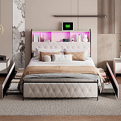 Avis Lit rembourré - Superaly - 180x200cm - avec 4 tiroirs et éclairage LED - port USB - Beige