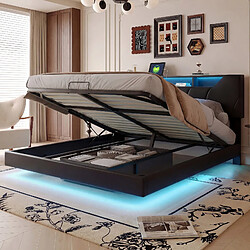 Acheter Lit rembourré - Superaly - 160x200cm - avec éclairage LED et port USB - noir