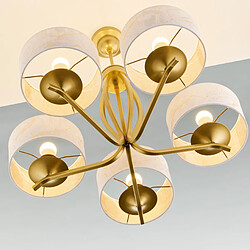 Jupiter Suspension décorative 5 lumières dorée abat-jour blanc E27 pas cher