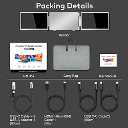 Moniteur portable pliable à double écran FOPO S10,15,6",IPS,1920*1080,16:9,Gris pas cher