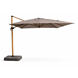 Concept Usine Parasol rectangulaire 3x4m déporté rotatif gris pied effet bois en aluminium CESARE