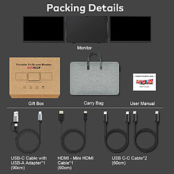 Moniteur portable pliable à double écran FOPO S10,15,6",IPS,1920*1080,16:9,Noir pas cher