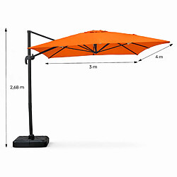 Avis Concept Usine Parasol rectangulaire 3x4m déporté rotatif orange en aluminium CESARE