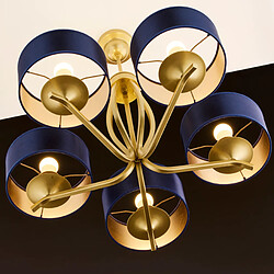 Jupiter Suspension classique dorée 5 lumières E27 abat-jour bleu pas cher