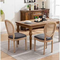 Avis MIVRAY Lot 2 chaises de salle à manger assise rembourrée, rotin tissu gris